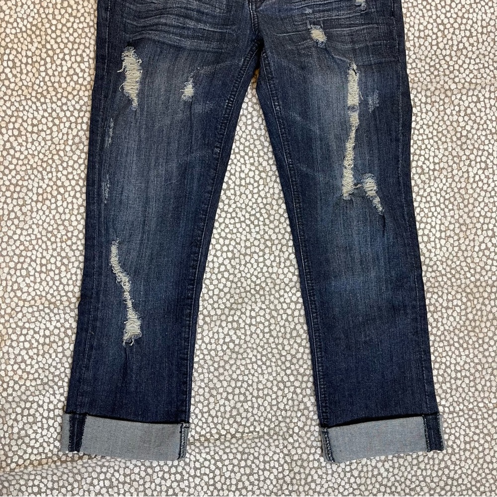 Denimology Dark Blue Distressed Cropped Jeans Mid Rise Size 5 - Picture 10 of 11